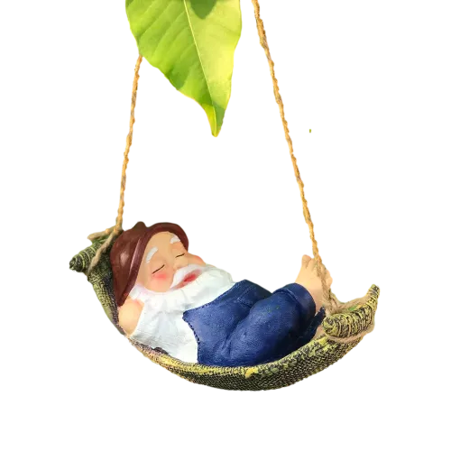 Nain de Jardin Allongé sur son Hamac